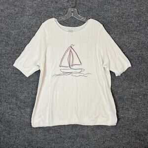 Sport Savvy Womens Elbow Sleeve Crewneck Sweater Size 1X Sailboat Nautical